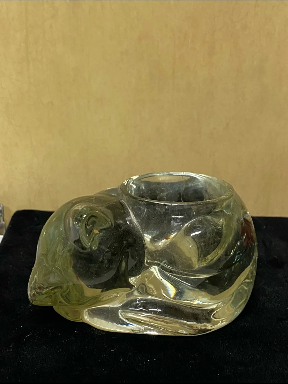 Vintage Avon Sleeping Cat Kitten Glass Votive Candle Holder